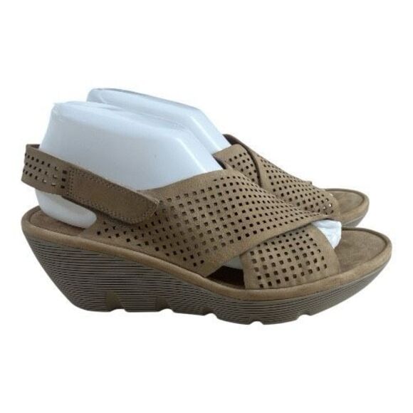 Clarks Clarene Award Women Brown Laser Cut Sling Back Wedge Sandals Size 9M - Picture 2 of 12